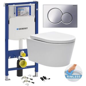 Toilet set support frame with sat rimless bowl, invisible fixings + softclose seat + Flush plate (GebSatrimless-CR+) - Geberit Toilet set support frame with sat rimless bowl, invisible fixings + softclose seat + Flush plate (GebSatrimless-CR+) - Geberit
