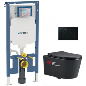 UP720 Toilet Frame + Swiss Aqua Technologies Rimless bowl + matt black plate (slimblsata) - Geberit UP720 Toilet Frame + Swiss Aqua Technologies Rimless bowl + matt black plate (slimblsata) - Geberit