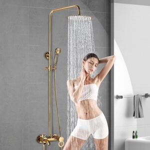 CNCEST Gold shower system set, shower faucet, shower set, stainless steel hand shower, rain shower, wall-mounted, height-adjustable bathroom faucet, rain CNCEST Gold shower system set, shower faucet, shower set, stainless steel hand shower, rain shower, wall-mounted, height-adjustable bathroom faucet, rain