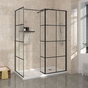 NRG - Black Grid Wet Room Walk in Easy Clean Glass Screen Shower Enclosure with Return Panel 700mm & 700mm NRG - Black Grid Wet Room Walk in Easy Clean Glass Screen Shower Enclosure with Return Panel 700mm & 700mm