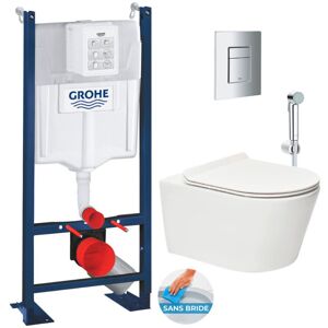 Free-standing frame + sat Brevis Rimless wc + Ultra-thin softclose seat + Bidet shower + Matt chrome plate (PROBREVIS5SPR2) - Grohe Free-standing frame + sat Brevis Rimless wc + Ultra-thin softclose seat + Bidet shower + Matt chrome plate (PROBREVIS5SPR2) - Grohe