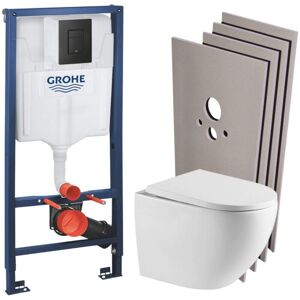 RapidSL support frame + Swiss Aqua technologies Wall-hung toilet + Matt black plate + Wall cladding set (RSLFUSIONKF0SB) - Grohe RapidSL support frame + Swiss Aqua technologies Wall-hung toilet + Matt black plate + Wall cladding set (RSLFUSIONKF0SB) - Grohe
