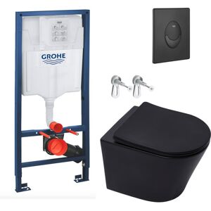 Toilet Pack Rapid sl Frame + Matt Black Infinitio Rimless Toilet + Matt Black Flush Plate (RSLBLINFIKF2) - Grohe Toilet Pack Rapid sl Frame + Matt Black Infinitio Rimless Toilet + Matt Black Flush Plate (RSLBLINFIKF2) - Grohe