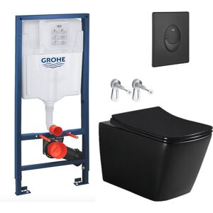 Toilet Pack Rapid sl Frame + Square Infinitio Matt Black Rimless Toilet + Matt Black Flush Plate (RSLSBLINFIKF2) - Grohe Toilet Pack Rapid sl Frame + Square Infinitio Matt Black Rimless Toilet + Matt Black Flush Plate (RSLSBLINFIKF2) - Grohe