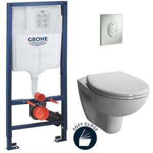Toilet Pack Rapid sl Frame + Vitra Normus Toilet + Soft-Close Seat + Matt Chrome Flush Plate (Rapidsl-Normus-7) - Grohe Toilet Pack Rapid sl Frame + Vitra Normus Toilet + Soft-Close Seat + Matt Chrome Flush Plate (Rapidsl-Normus-7) - Grohe