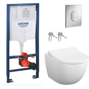 Toilet Pack Rapid sl Frame + Vitra Sento Rimless Toilet + Soft-Close Seat + Matt Chrome Flush Plate ( RSLSENTORS7) - Grohe Toilet Pack Rapid sl Frame + Vitra Sento Rimless Toilet + Soft-Close Seat + Matt Chrome Flush Plate ( RSLSENTORS7) - Grohe