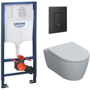 Toilet Pack Rapid sl Frame + Wall-Hung Geberit iCon Toilet + Black Matt Flush Plate (RapidSL-ICon-KF0) - Grohe Toilet Pack Rapid sl Frame + Wall-Hung Geberit iCon Toilet + Black Matt Flush Plate (RapidSL-ICon-KF0) - Grohe