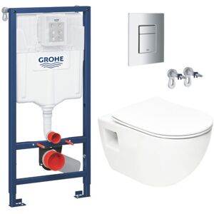 Toilet Pack Rapid sl Support Frame + sat Rimless Toilet + Soft-Close Seat + Chrome Flush Plate (RapidSL-Project-1) - Grohe Toilet Pack Rapid sl Support Frame + sat Rimless Toilet + Soft-Close Seat + Chrome Flush Plate (RapidSL-Project-1) - Grohe
