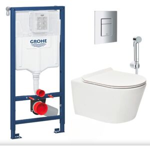 Toilet Set Rapid sl Support frame + Brevis rimless toilet + softclose seat + bidet spray + chrome plate (RSLBREVIS1SPR2) - Grohe Toilet Set Rapid sl Support frame + Brevis rimless toilet + softclose seat + bidet spray + chrome plate (RSLBREVIS1SPR2) - Grohe