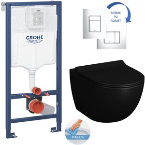 Toilet Set Rapid sl Support frame + sat Infinitio 2.0 matt black toilet + Softclose seat + Chrome plate (RSLBLINFI2-1) - Grohe Toilet Set Rapid sl Support frame + sat Infinitio 2.0 matt black toilet + Softclose seat + Chrome plate (RSLBLINFI2-1) - Grohe