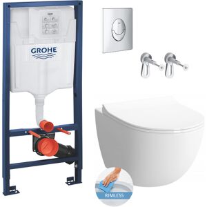 Toilet Set Rapid sl Support frame + Vitra Sento rimless toilet + Softclose seat + chrome plate ( Sentorimless-2) - Grohe Toilet Set Rapid sl Support frame + Vitra Sento rimless toilet + Softclose seat + chrome plate ( Sentorimless-2) - Grohe