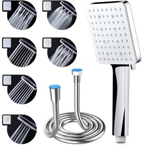 TONCHEAN High Pressure Shower Head with 1.5m Hose Water Saving Shower Head with 6 Adjustable Shower Modes Universal Large Shower Head, Square Chrome TONCHEAN High Pressure Shower Head with 1.5m Hose Water Saving Shower Head with 6 Adjustable Shower Modes Universal Large Shower Head, Square Chrome