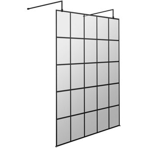1400mm x 1950mm Matt Black Framed Wetroom Shower Screen with Support Bars and Feet - BFAF14 - Hudson Reed 1400mm x 1950mm Matt Black Framed Wetroom Shower Screen with Support Bars and Feet - BFAF14 - Hudson Reed