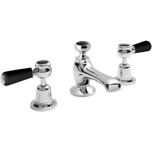 Hudson Reed - Topaz Black Lever 3-Hole Basin Mixer Tap with Pop Up Waste Dome Collar Hudson Reed - Topaz Black Lever 3-Hole Basin Mixer Tap with Pop Up Waste Dome Collar