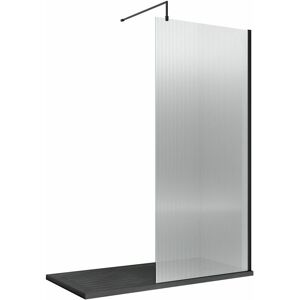 Fluted Matt Black Profile Wet Room Screen with Support Bar 800mm Wide - 8mm Glass - Hudson Reed Fluted Matt Black Profile Wet Room Screen with Support Bar 800mm Wide - 8mm Glass - Hudson Reed