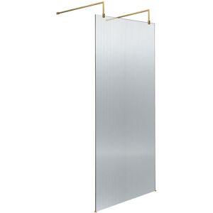Fluted Wet Room Screen with Brushed Brass Support Arm and Feet 800mm Wide - 8mm Glass - Hudson Reed Fluted Wet Room Screen with Brushed Brass Support Arm and Feet 800mm Wide - 8mm Glass - Hudson Reed