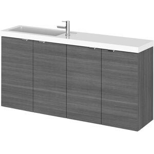Hudson Reed - Fusion Compact Wall Hung 4-Door Vanity Unit with Polymarble Basin 1000mm Wide - Anthracite Woodgrain Hudson Reed - Fusion Compact Wall Hung 4-Door Vanity Unit with Polymarble Basin 1000mm Wide - Anthracite Woodgrain