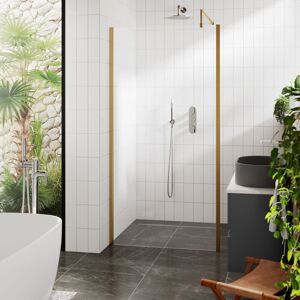 Outer Framed Brushed Brass Wetroom Screen with Support Bar 900mm w x 1950mm h - 8mm Glass - Hudson Reed Outer Framed Brushed Brass Wetroom Screen with Support Bar 900mm w x 1950mm h - 8mm Glass - Hudson Reed