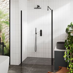 Outer Framed Matt Black Wetroom Screen with Support Bar 1000mm w x 1950mm h - 8mm Glass - Hudson Reed Outer Framed Matt Black Wetroom Screen with Support Bar 1000mm w x 1950mm h - 8mm Glass - Hudson Reed
