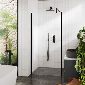 Outer Framed Matt Black Wetroom Screen with Support Bar 900mm w x 1950mm h - 8mm Glass - Hudson Reed Outer Framed Matt Black Wetroom Screen with Support Bar 900mm w x 1950mm h - 8mm Glass - Hudson Reed