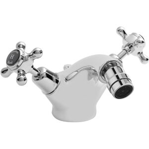 Hudson Reed - Topaz Dome Collar Bidet Mixer Tap with Waste Crosshead Handle - Black/Chrome Hudson Reed - Topaz Dome Collar Bidet Mixer Tap with Waste Crosshead Handle - Black/Chrome