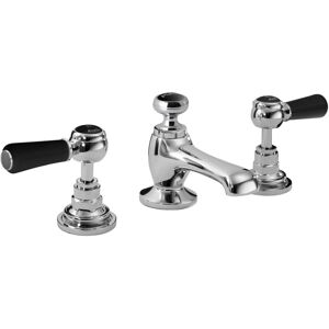 Hudson Reed - Topaz Black Lever 3-Hole Basin Mixer Tap with Pop Up Waste Hexagonal Collar Hudson Reed - Topaz Black Lever 3-Hole Basin Mixer Tap with Pop Up Waste Hexagonal Collar