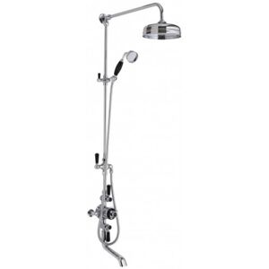 Hudson Reed - Old London Topaz Chrome White Lever Exposed Triple Thermostatic Shower Valve with Bath Spout and Rigid Riser Shower Kit with 2 Outlets Hudson Reed - Old London Topaz Chrome White Lever Exposed Triple Thermostatic Shower Valve with Bath Spout and Rigid Riser Shower Kit with 2 Outlets