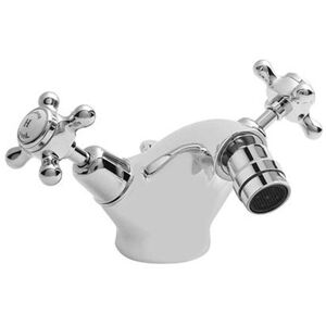 Hudson Reed - Topaz Dome Collar Bidet Mixer Tap with Waste Crosshead Handle - White/Chrome Hudson Reed - Topaz Dome Collar Bidet Mixer Tap with Waste Crosshead Handle - White/Chrome