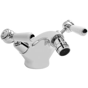 Hudson Reed - Topaz Dome Collar Bidet Mixer Tap with Waste Lever Handle - White/Chrome Hudson Reed - Topaz Dome Collar Bidet Mixer Tap with Waste Lever Handle - White/Chrome