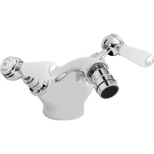 Hudson Reed - Topaz Hexagonal Collar Bidet Mixer Tap with Waste Lever Handle - White/Chrome Hudson Reed - Topaz Hexagonal Collar Bidet Mixer Tap with Waste Lever Handle - White/Chrome