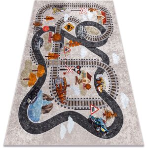 RUGSX Junior 51986.803 washing carpet Train tracks, locomotive for children anti-slip - grey multicolour 80x150 cm RUGSX Junior 51986.803 washing carpet Train tracks, locomotive for children anti-slip - grey multicolour 80x150 cm