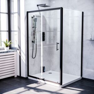 Nes Home - Magna 1000mm Shower Sliding Door & 900mm Frameless Glass Side Panel Screen Matte Black Nes Home - Magna 1000mm Shower Sliding Door & 900mm Frameless Glass Side Panel Screen Matte Black