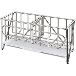 Cyslmuk - Kitchen Sink Sponge Holder Organizer, Kitchen Sink Storage for Cleaning Brush, Soap Holder with Drain Tray, Silver Cyslmuk - Kitchen Sink Sponge Holder Organizer, Kitchen Sink Storage for Cleaning Brush, Soap Holder with Drain Tray, Silver