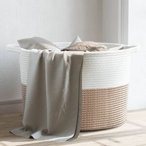 vidaXL Laundry Basket Brown White Cotton - Modern Durable Storage vidaXL Laundry Basket Brown White Cotton - Modern Durable Storage