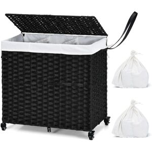 Costway - Laundry Hamper 125L 3-Section Laundry Basket w/Lid & Wheels-Black Costway - Laundry Hamper 125L 3-Section Laundry Basket w/Lid & Wheels-Black