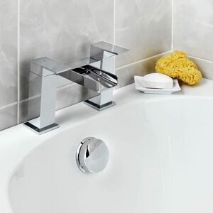 Nes Home - Modern Waterfall Two Hole Deck Mounted Bath Filler Tap Solid Brass Chrome Nes Home - Modern Waterfall Two Hole Deck Mounted Bath Filler Tap Solid Brass Chrome
