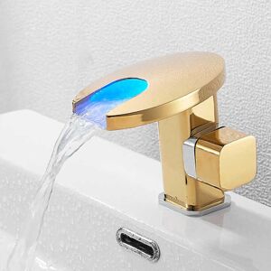 SHUNLI LED Basin Mixer Tap Bathroom Faucet Brass Basin Faucet Deck Mounted Basin Faucet with Hot and Cold Water SHUNLI LED Basin Mixer Tap Bathroom Faucet Brass Basin Faucet Deck Mounted Basin Faucet with Hot and Cold Water