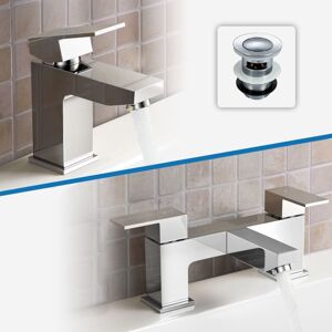 NES HOME Aldo Modern Chrome Set Of Basin Sink Mixer Tap And Bath Filler + Waste NES HOME Aldo Modern Chrome Set Of Basin Sink Mixer Tap And Bath Filler + Waste