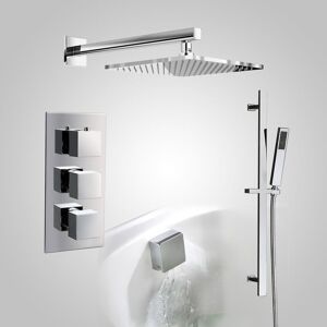 Nes Home - Lilly 3 Dial 3 Way Square Concealed Thermostatic Mixer Valve, Slider Rail, Square Handset, Bath Filler & Shower Head Chrome Nes Home - Lilly 3 Dial 3 Way Square Concealed Thermostatic Mixer Valve, Slider Rail, Square Handset, Bath Filler & Shower Head Chrome
