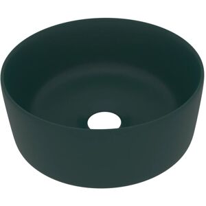 vidaXL Luxury Round Dark Green Ceramic Washbasin - Bathroom Accessory vidaXL Luxury Round Dark Green Ceramic Washbasin - Bathroom Accessory