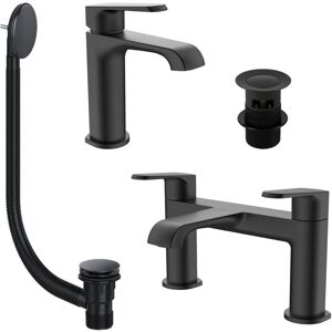Fnx Bathrooms - Matt Black Basin Sink Tap & Bath Filler Set with Matching Waste Plugs Fnx Bathrooms - Matt Black Basin Sink Tap & Bath Filler Set with Matching Waste Plugs