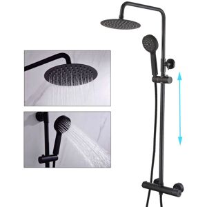 Buyaparcel - Matte Black Bathroom Thermostatic Mixer Shower Set Round Twin Head Exposed Valve Buyaparcel - Matte Black Bathroom Thermostatic Mixer Shower Set Round Twin Head Exposed Valve