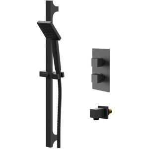 Colore - Square Matt Black Concealed Twin Thermostatic Shower Valve with Square Slide Rail Kit and Square Elbow - 1 Outlet Colore - Square Matt Black Concealed Twin Thermostatic Shower Valve with Square Slide Rail Kit and Square Elbow - 1 Outlet