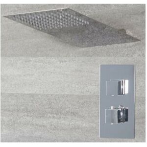 Arvo - Modern 1 Outlet Twin Thermostatic Mixer Shower Valve with 200mm x 487mm Wall Mounted Thin Rainfall Shower Head - Chrome - Milano Arvo - Modern 1 Outlet Twin Thermostatic Mixer Shower Valve with 200mm x 487mm Wall Mounted Thin Rainfall Shower Head - Chrome - Milano
