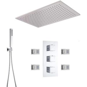 Milano Arvo 3 Outlet Triple Diverter Thermostatic Mixer Shower Valve with Ceiling Mounted Rainfall Shower Head Hand Shower Handset and Body Jets Milano Arvo 3 Outlet Triple Diverter Thermostatic Mixer Shower Valve with Ceiling Mounted Rainfall Shower Head Hand Shower Handset and Body Jets