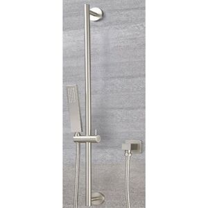 Hunston - Modern Riser Rail Shower Kit with Square Hand Shower Handset Hose Slide Bar and Outlet Elbow – Brushed Nickel - Milano Hunston - Modern Riser Rail Shower Kit with Square Hand Shower Handset Hose Slide Bar and Outlet Elbow – Brushed Nickel - Milano