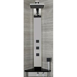 Milano - Astley - Modern Corner Thermostatic Shower Tower Panel with Rainfall Shower Head Hand Shower Handset and Body Jets - Chrome & Black Milano - Astley - Modern Corner Thermostatic Shower Tower Panel with Rainfall Shower Head Hand Shower Handset and Body Jets - Chrome & Black