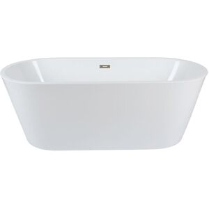 Milano Ballam - Modern Bathroom 1695mm x 750mm Double Ended Freestanding Oval Bath with Overflow and White Push Button Waste - Brushed Nickel Overflow Milano Ballam - Modern Bathroom 1695mm x 750mm Double Ended Freestanding Oval Bath with Overflow and White Push Button Waste - Brushed Nickel Overflow