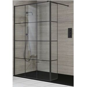 HUDSON REED Milano Barq Black Recessed Walk In Wet Room Shower Enclosure with Grid Pattern Screen Hinged Return Panel Support Arm and Graphite Slate Effect Tray HUDSON REED Milano Barq Black Recessed Walk In Wet Room Shower Enclosure with Grid Pattern Screen Hinged Return Panel Support Arm and Graphite Slate Effect Tray