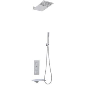 Milano - Blade - Modern Wall Mounted Waterfall Bath Filler with Triple Diverter Thermostatic Mixer Shower Valve Fixed Shower Head and Hand Shower Milano - Blade - Modern Wall Mounted Waterfall Bath Filler with Triple Diverter Thermostatic Mixer Shower Valve Fixed Shower Head and Hand Shower
